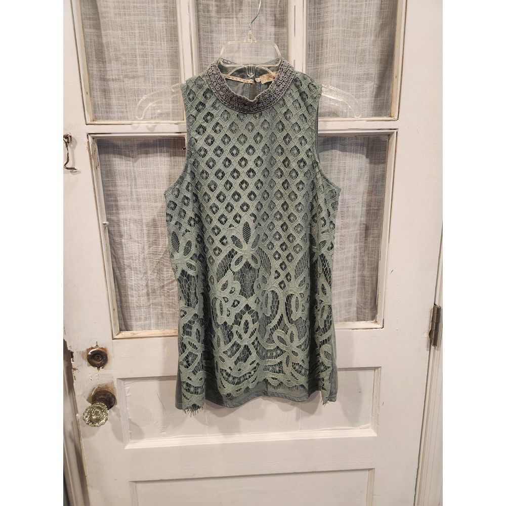 Rewind Green Lace Overlay Sleeveless Top‎ Women's Size Small